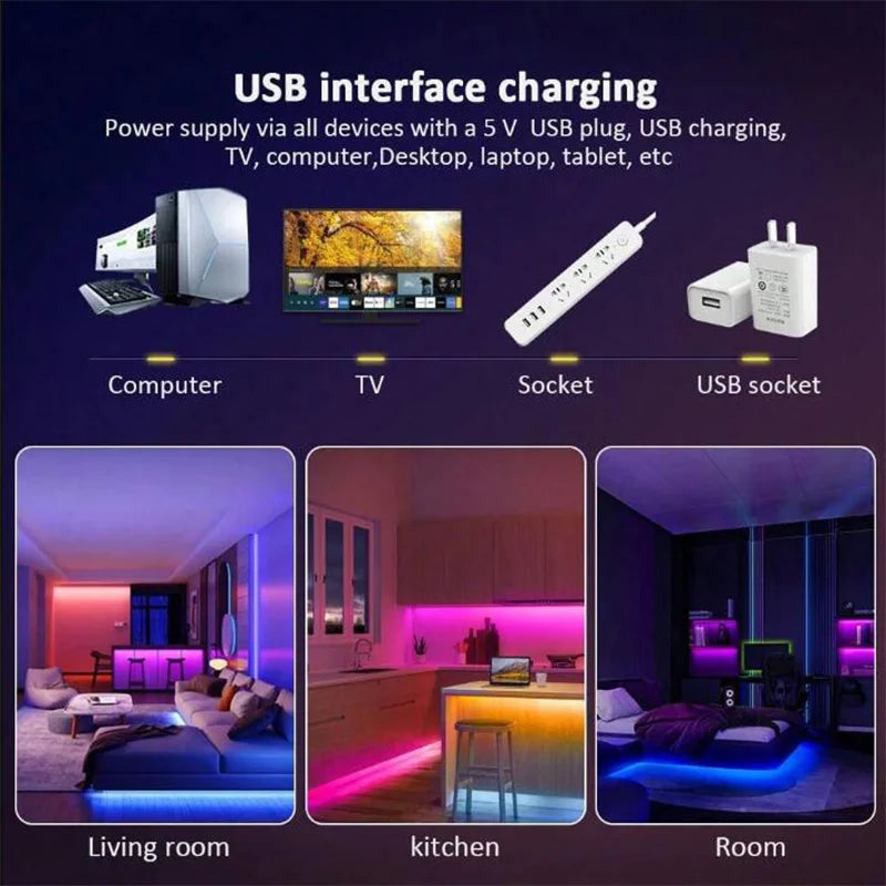 USB 1-30M LED Light Strip RGB 5050 Bluetooth Wifi APP Control Luces Led Light Strip Lighting Music Sync for Party PC TV Living R